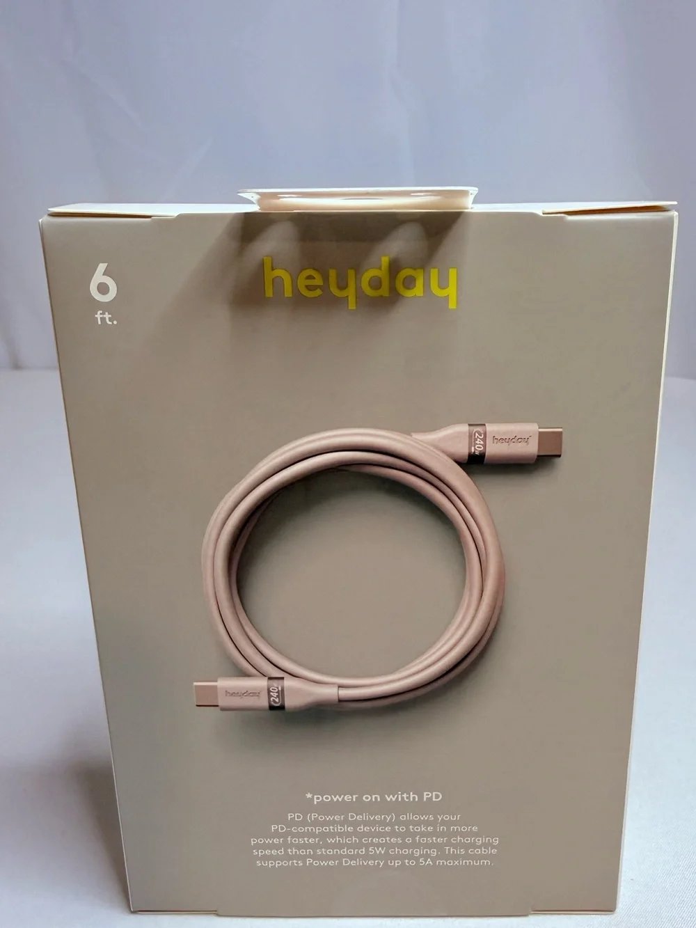 heyday USB-C to USB-C Fast Charging Cable - Beige/Tan (6 ft)